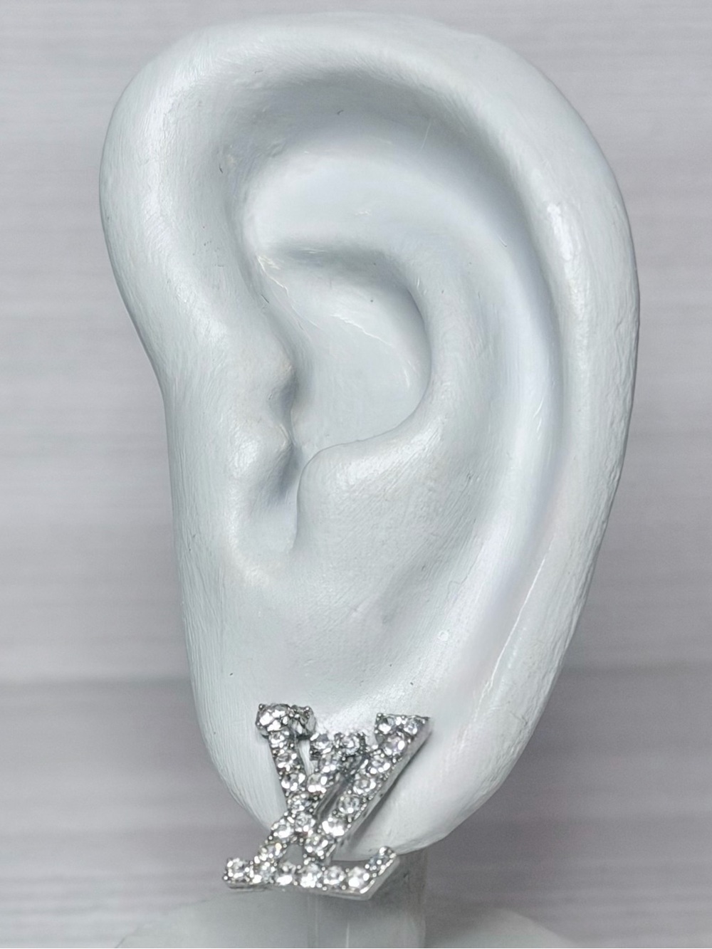 LV Silver large Crystal Logo Stud Earring